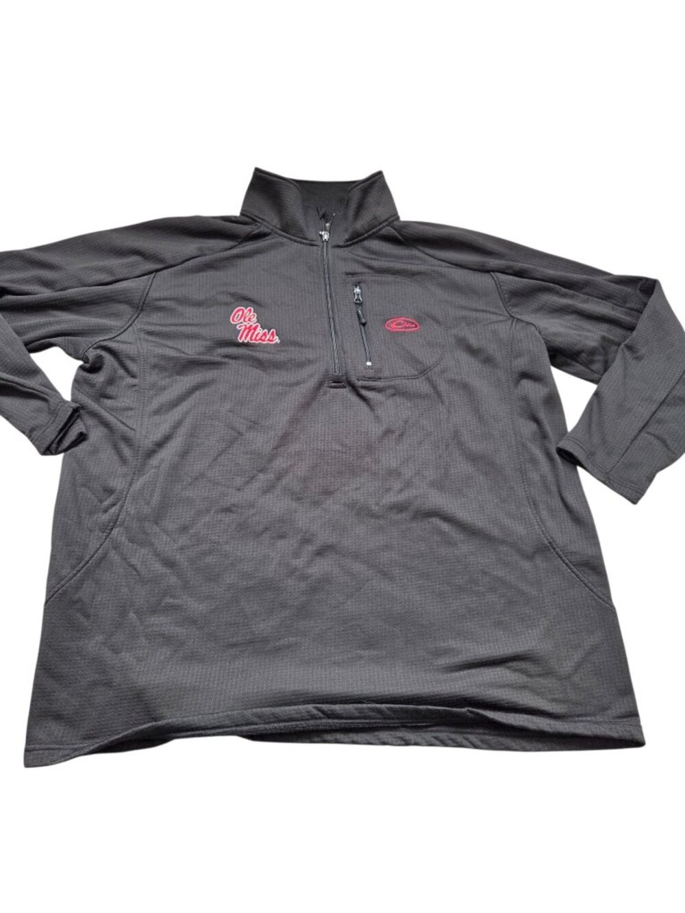 Ole Miss Rebels Pullover Adult 3X Black Drake Waterfowl  1/4 Zip Waffle Knit